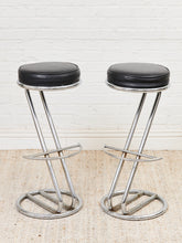 Load image into Gallery viewer, Mid-Century Modern Leather and Chrome Bar Stools 1980s Italy
