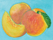 Load image into Gallery viewer, Original painting by E. Martinez Peaches on Pale Blue background
