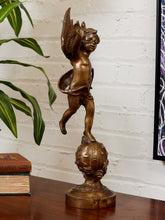 Load image into Gallery viewer, Vintage Brass Cherub Statue on Celestial Globe Large Bronze Angel Sculpture
