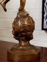 Load image into Gallery viewer, Vintage Brass Cherub Statue on Celestial Globe Large Bronze Angel Sculpture
