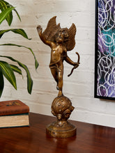 Load image into Gallery viewer, Vintage Brass Cherub Statue on Celestial Globe Large Bronze Angel Sculpture
