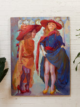 Load image into Gallery viewer, Figurative Painting of Two Women in Red Hats, Expressive Impressionist Style
