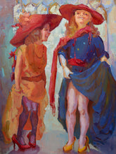 Load image into Gallery viewer, Figurative Painting of Two Women in Red Hats, Expressive Impressionist Style
