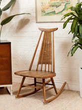 Load image into Gallery viewer, Primitive Style Mid Century Modern Arthur Umanoff  Woodcraft Walnut Rattan Rocker

