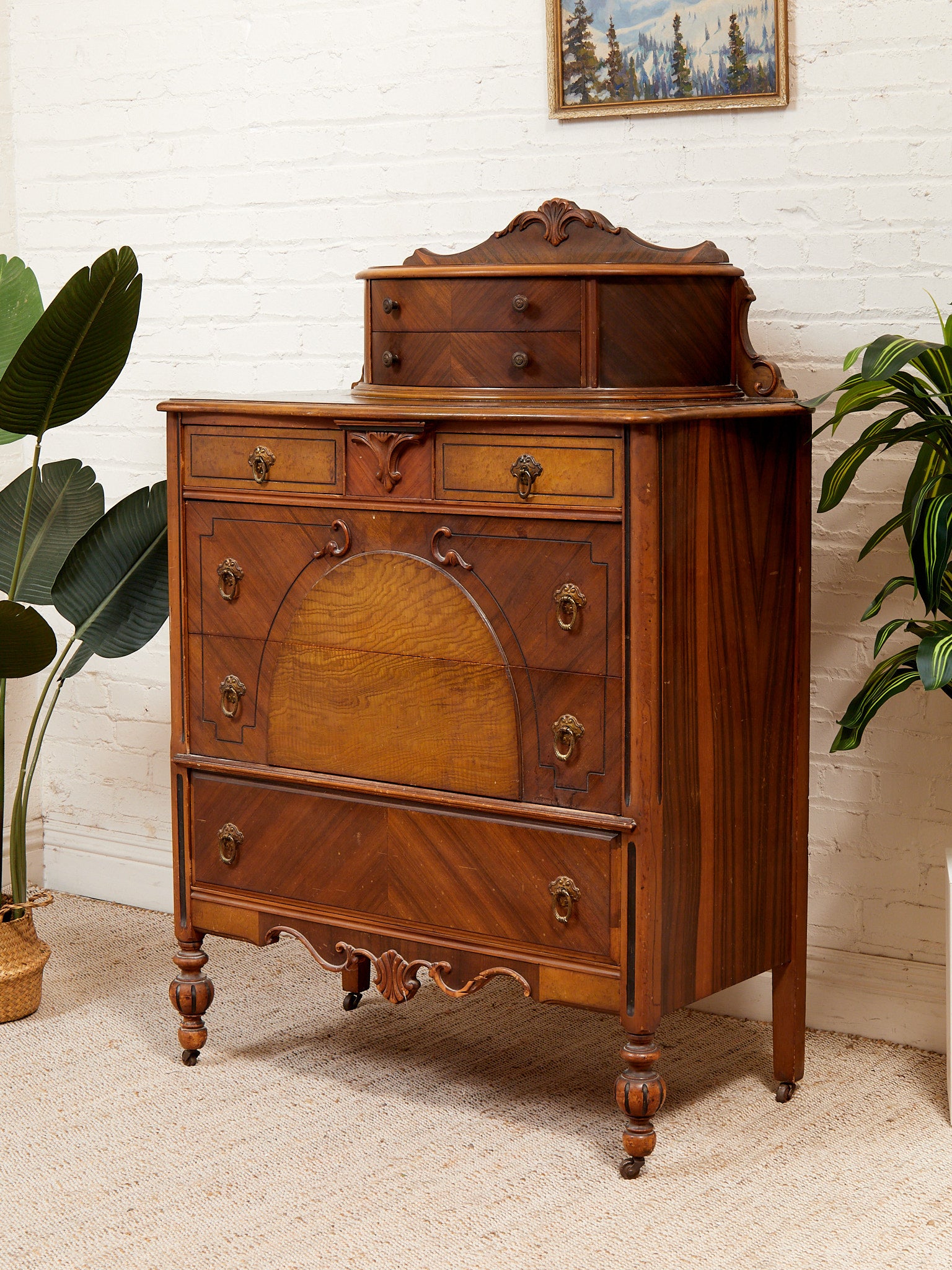 antique dresser Victorian Carved Mahogany or Chest w/ Mirror #55693 Top side drawers (2) Vintage Antique Georgian Highboy Dresser