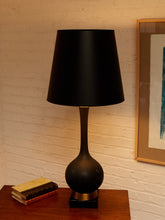 Load image into Gallery viewer, Mid Century American 1960's Black Ceramic Lamp With Brass and Wood Base
