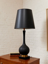 Load image into Gallery viewer, Mid Century American 1960's Black Ceramic Lamp With Brass and Wood Base
