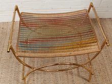 Load image into Gallery viewer, 1960s Vintage Mid Century Blue Tufted/ Gold Metal Frame Vanity Bench
