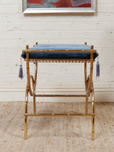 Load image into Gallery viewer, 1960s Vintage Mid Century Blue Tufted/ Gold Metal Frame Vanity Bench
