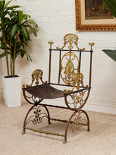 Load image into Gallery viewer, Fireside Antique Chair with Wrought Iron and Cast Brass

