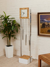 Load image into Gallery viewer, Faux Burlwood 1970’s Mid-Century Modern Grandfather Clock

