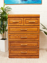 Load image into Gallery viewer, Oak Highboy with Flip Up Vanity Mirror
