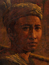 Load image into Gallery viewer, The Carrier Figurative Portrait Painting in Earth Tones  Signed by Svel 1977
