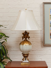 Load image into Gallery viewer, Hollywood Regency Opalescent Blown Glass Solid Brass Cherub Table Lamp Vintage
