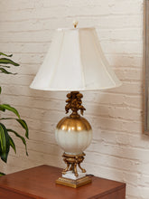 Load image into Gallery viewer, Hollywood Regency Opalescent Blown Glass Solid Brass Cherub Table Lamp Vintage
