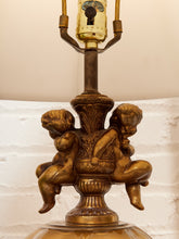 Load image into Gallery viewer, Hollywood Regency Opalescent Blown Glass Solid Brass Cherub Table Lamp Vintage
