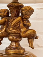 Load image into Gallery viewer, Hollywood Regency Opalescent Blown Glass Solid Brass Cherub Table Lamp Vintage
