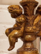 Load image into Gallery viewer, Hollywood Regency Opalescent Blown Glass Solid Brass Cherub Table Lamp Vintage
