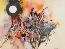Load image into Gallery viewer, Eclipse Bloom Abstract Surrealist Print with Black Sun and Organic Forms
