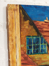 Load image into Gallery viewer, Courtyard Scene Figurative Architectural Painting with Village Buildings by Evelyn M Bugbee
