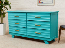 Load image into Gallery viewer, Turquoise Mid Century 6 Drawer Dresser
