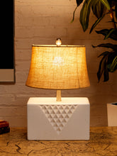 Load image into Gallery viewer, Facet White Ceramic Table Lamp with Textured Geometric Base
