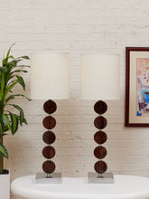 Load image into Gallery viewer, Stacked Disc Table Lamp with Metal Base and White Drum Shade
