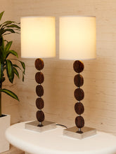 Load image into Gallery viewer, Stacked Disc Table Lamp with Metal Base and White Drum Shade

