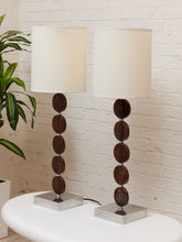 Load image into Gallery viewer, Stacked Disc Table Lamp with Metal Base and White Drum Shade
