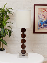 Load image into Gallery viewer, Stacked Disc Table Lamp with Metal Base and White Drum Shade
