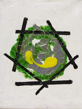 Load image into Gallery viewer, Contained Eclipse Geometric Abstract Painting in Green Gray Yellow and Black
