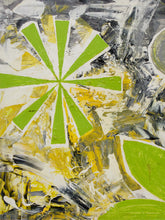 Load image into Gallery viewer, Citrus Burst Abstract Expressionist Painting in Lime Green Yellow Black and White $225
