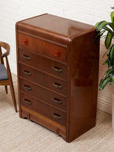 Load image into Gallery viewer, Waterfall Art Deco Highboy Dresser
