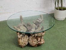 Load image into Gallery viewer, Petrified 1960s Brown Wood Coffee Table Glass Top

