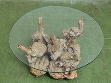 Load image into Gallery viewer, Petrified 1960s Brown Wood Coffee Table Glass Top
