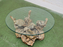 Load image into Gallery viewer, Petrified 1960s Brown Wood Coffee Table Glass Top

