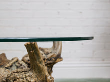 Load image into Gallery viewer, Petrified 1960s Brown Wood Coffee Table Glass Top
