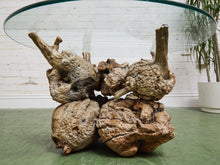 Load image into Gallery viewer, Petrified 1960s Brown Wood Coffee Table Glass Top
