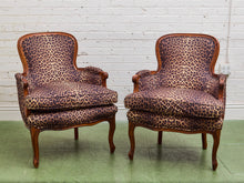 Load image into Gallery viewer, French Louis XV Style Bergere Chair with a Leopard Print Upholstery
