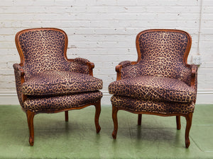 French Louis XV Style Bergere Chair with a Leopard Print Upholstery