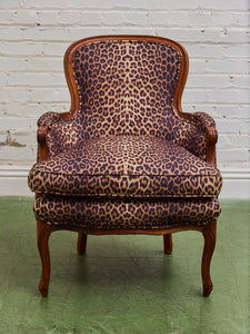 French Louis XV Style Bergere Chair with a Leopard Print Upholstery