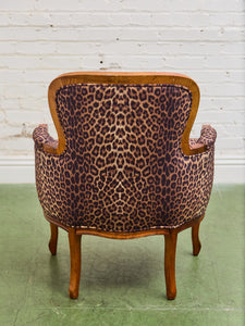 French Louis XV Style Bergere Chair with a Leopard Print Upholstery
