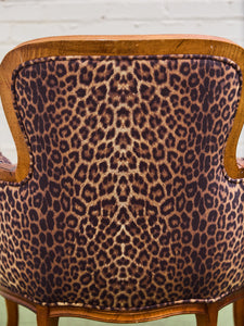 French Louis XV Style Bergere Chair with a Leopard Print Upholstery