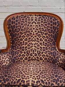French Louis XV Style Bergere Chair with a Leopard Print Upholstery