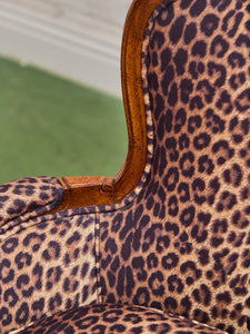 French Louis XV Style Bergere Chair with a Leopard Print Upholstery