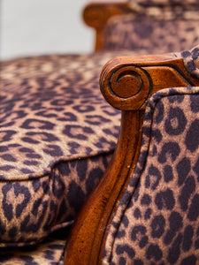 French Louis XV Style Bergere Chair with a Leopard Print Upholstery