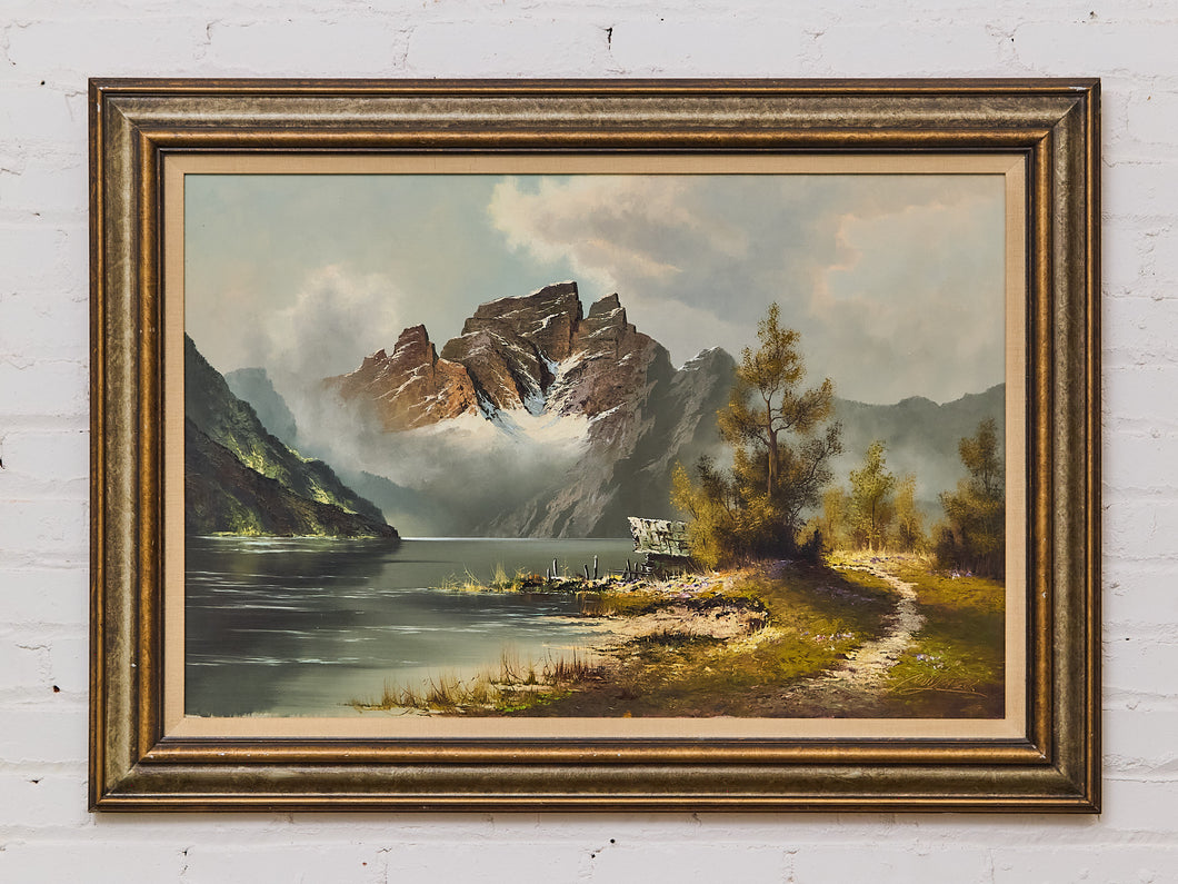 Golden Path to Alpine Stillness Framed Oil Landscape