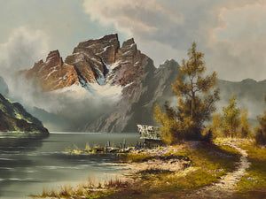 Golden Path to Alpine Stillness Framed Oil Landscape