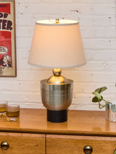 Load image into Gallery viewer, Brushed Metal Ribbed Table Lamp with Classic Linen Shade

