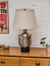 Load image into Gallery viewer, Brushed Metal Ribbed Table Lamp with Classic Linen Shade
